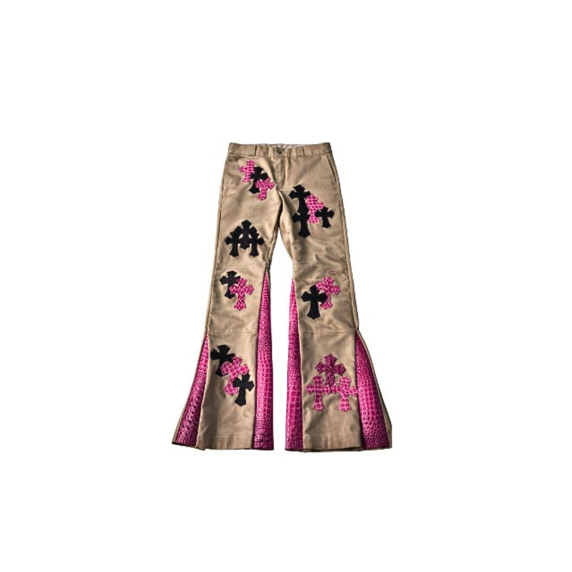 More2Drip Custom Cross-Print Bell Bottom Pants